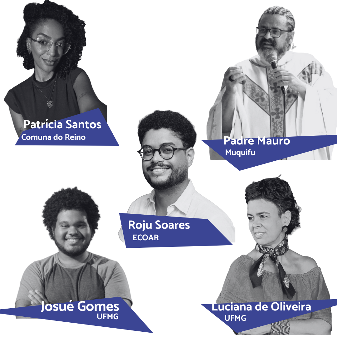 Imagem em P&B dos 5 participantes da mesa 3 do Seminário Desinformação e Território